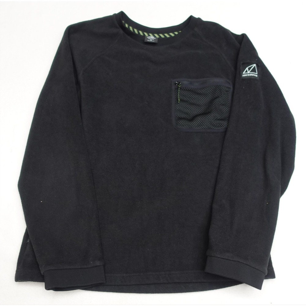 New Balance Sweatshirt Mens M Black Fleece Pullover Crewneck Zip Pocket Logo